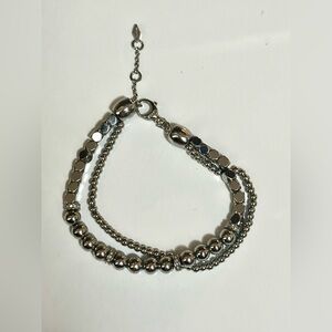 Fossil Multi-strand Silver Tone Bead Bracelet 7” inches GOOD COND.